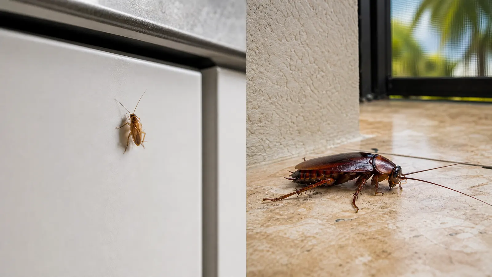 Cucaracha Alemana o Palmetto: Cuál Tienes en Casa editorial photograph in a South Florida home or yard