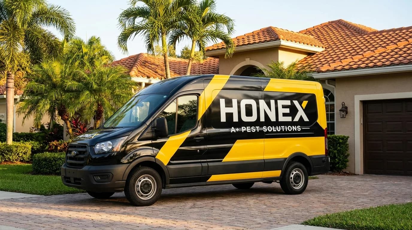 HONEX service van parked in the driveway of a Broward County home